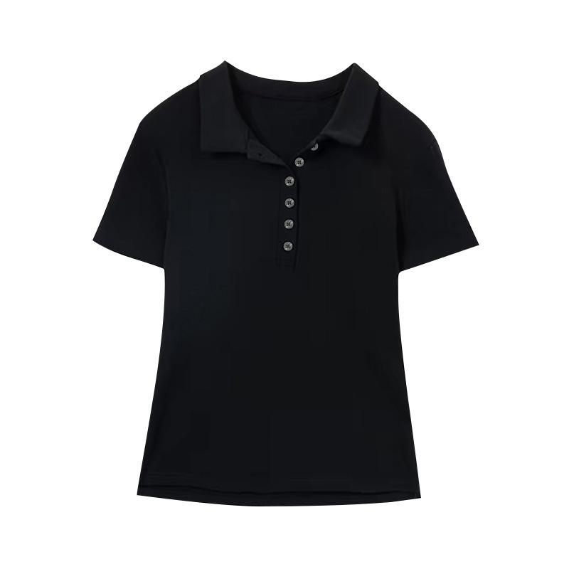Pure cotton beautiful shoulder slightly fat pure desire POLO collar short-sleeved T-shirt women's summer slim and thin versatile Spice Girl top