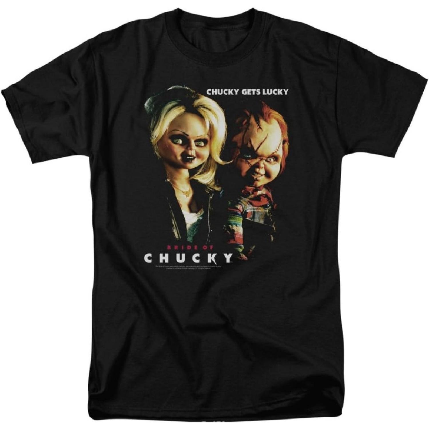 A&E Designs Bride Of Chucky T-shirt Movie Chucky Gets Lucky Adult Black Tee Shirt (2XL) S