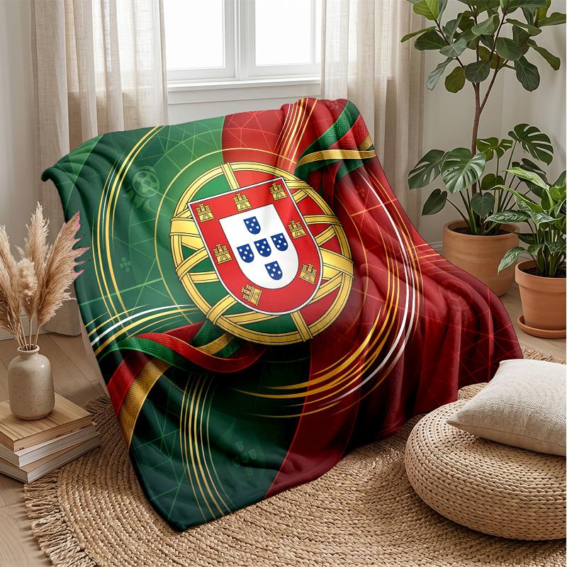 Portugal Football Printed Flannel Blanket Skin Friendly Warm Decorative Throw for Indoor Couch Bed Daily Use