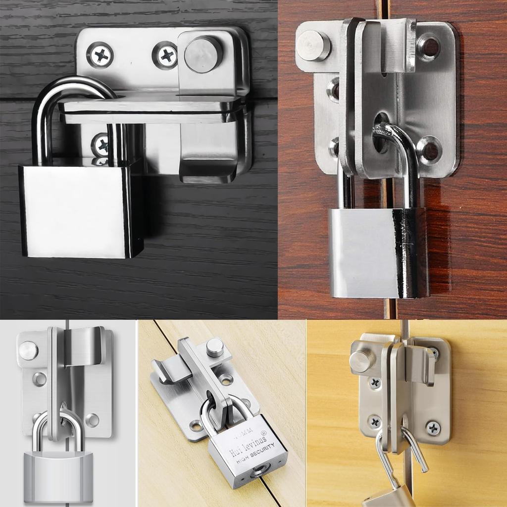 Stainless steel cabinet door lock buckle sliding door buckle anti opening drawer padlock door bolt door buckle 40 x 45 mm left opening small  silver