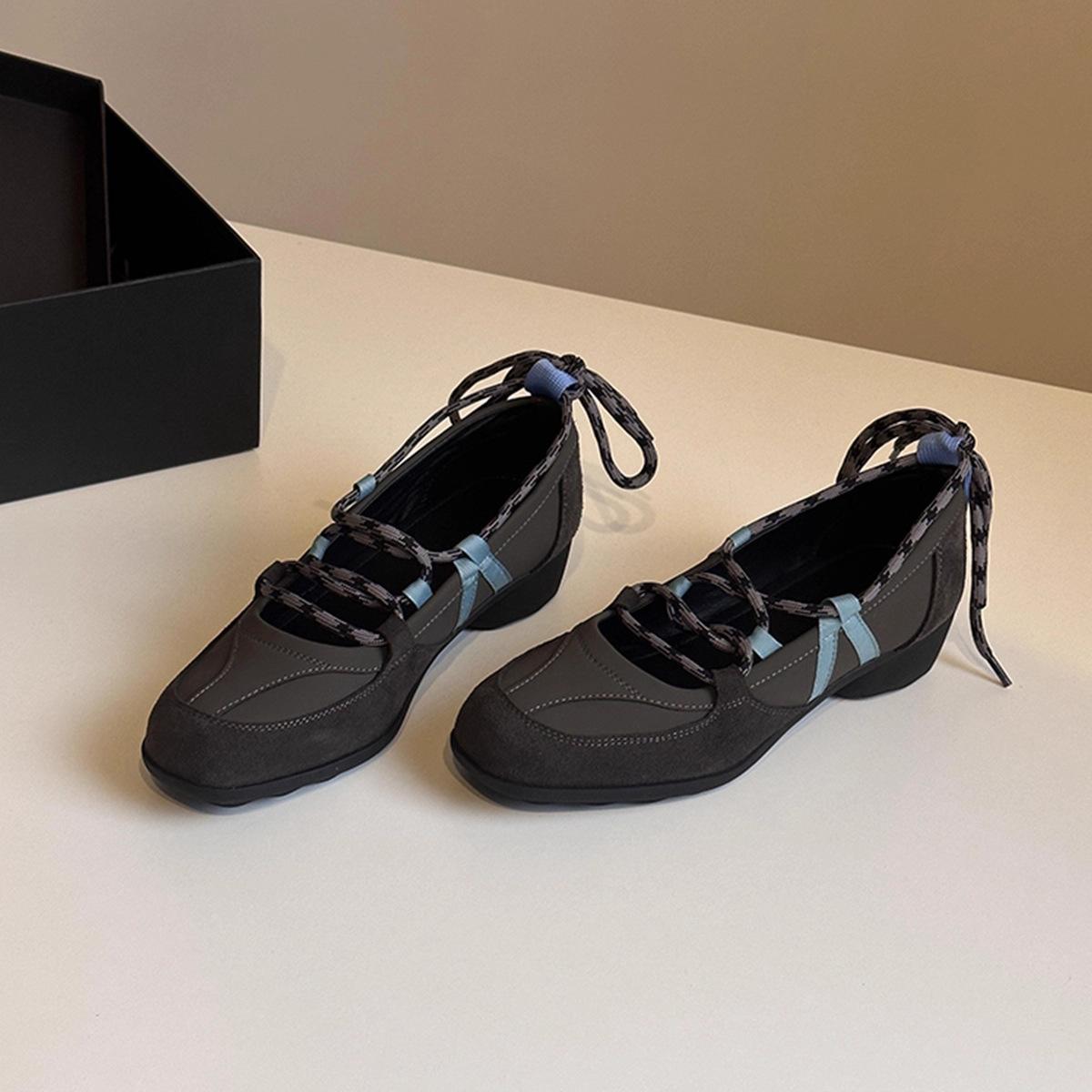 

Spot version~ Super fire versatile round head ballet shoes women s autumn and winter new straps casual leather Mary Jane single shoes 40 серый