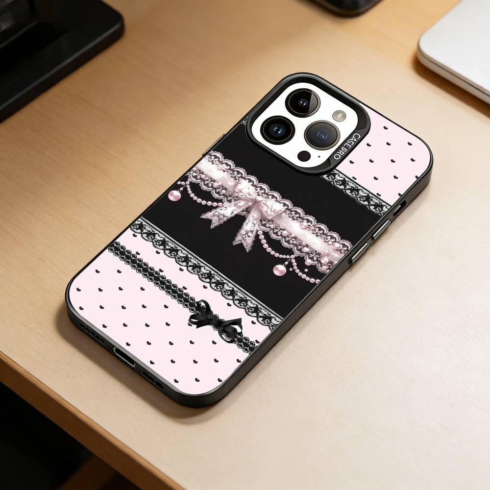 Elegant black lace print design Phone Case For iPhone 17,16,15,14,13,12,11 Plus,Pro Max,XS,Colorful Silver Black Cover