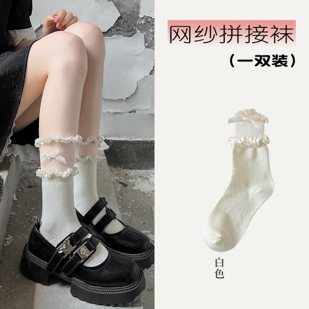 Socks Women's Tube Socks Spring and Autumn Cute Bow Summer Jk Lolita Lolita Mary Jean Shoes Lace Lace