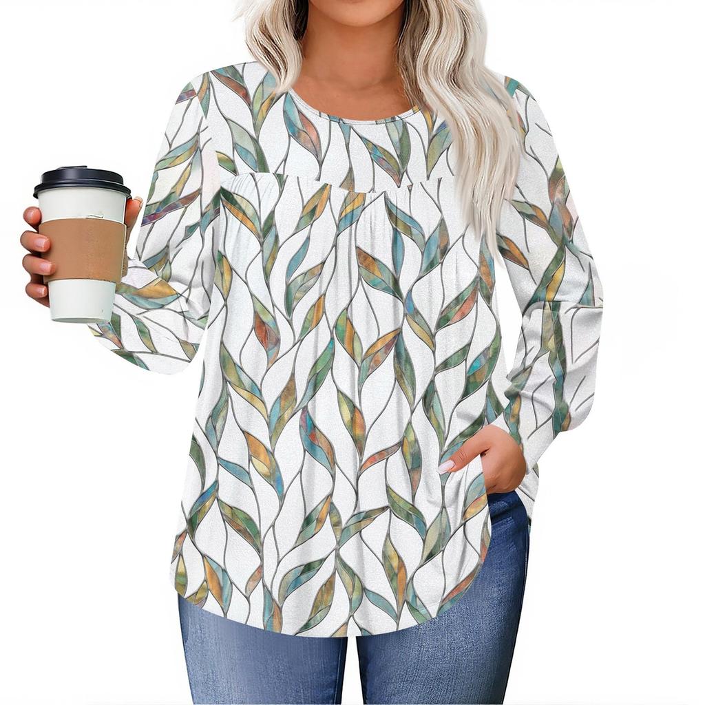Dámské topy plus size košile s dlouhým rukávem kulatý výstřih splývavá tunika ležérní volná halenka L-5X