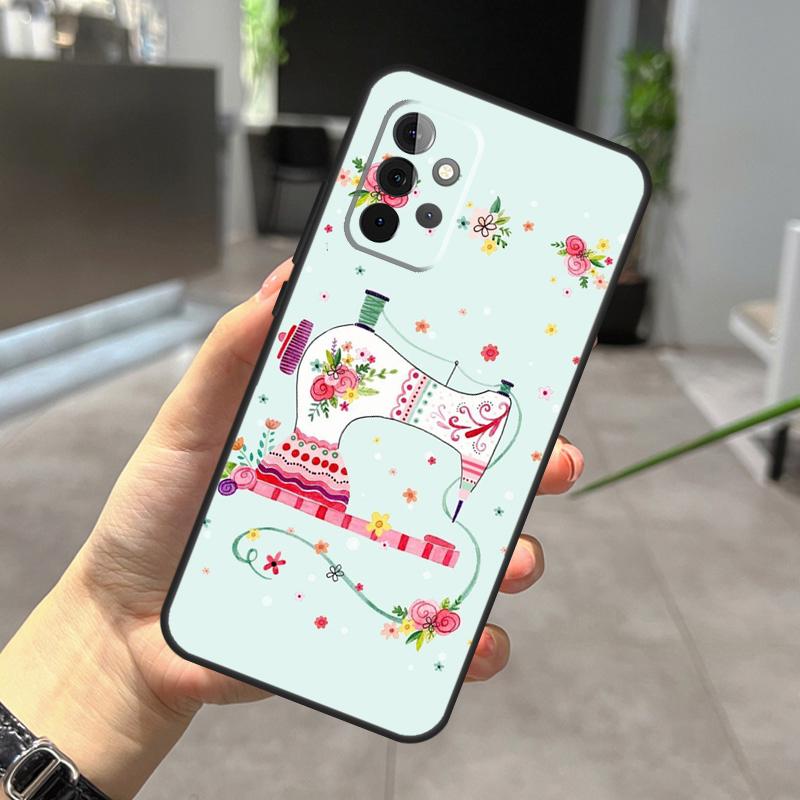sewing machine tailor pattern Case For Samsung Galaxy A22 A32 A52 A15 A16 A05 A26 A36 A56 A53 A33 A13 A34 A54 A14 A35 A55