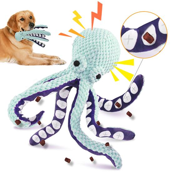 Oktopus Plüsch Quietschspielzeug Bissfestes Hundespielzeug Lustige Stimme Interaktives Haustier Puzzlespielzeug für Hunde Katzen
