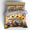 Juego de Ropa de Cama con Arte de Furgoneta Hippie Colorida con 1 Funda de Edredón 2 Fundas de Almohada Individual Doble King Queen, Regalo