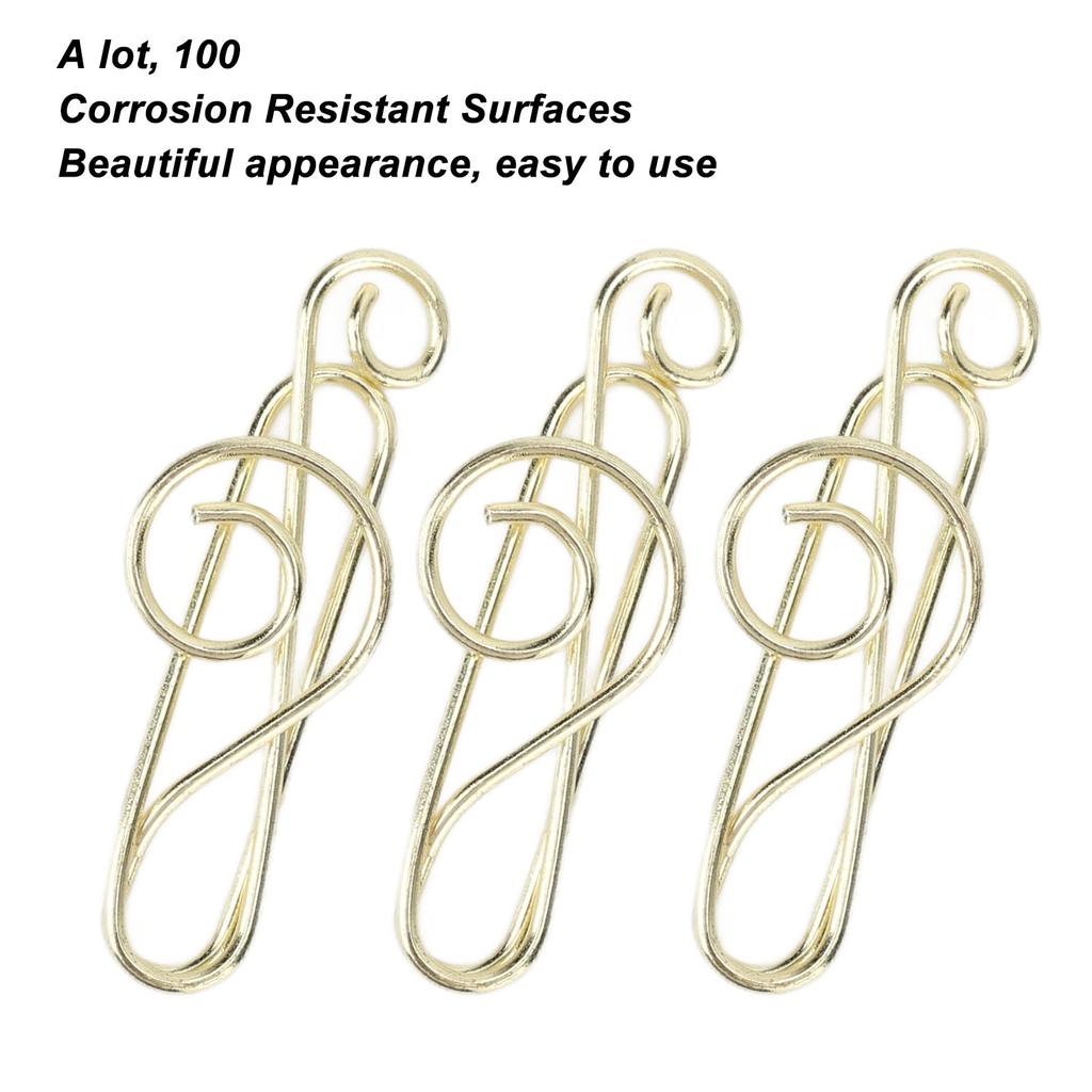 100Pcs Note Shape Paper Clips Innovative Cute Design Corrosion Resistant Gold Paper Clips for Office Home School Hospital