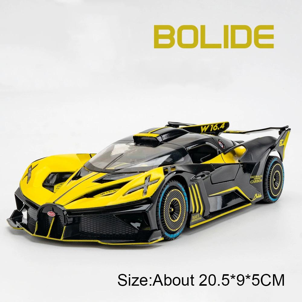 1:24 Tourbillon Bolide Car Model Toy Shock Absorption Supercar Sound Light Pull Back Metal Die-cast Models Office Table Ornament