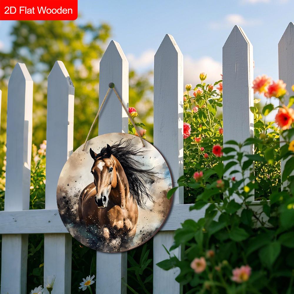 Unique Wooden Sign with Horse Pattern - Charming Round Sign for Front Door, Wall Hanging Decor - Ideal Gift for Friend & Family