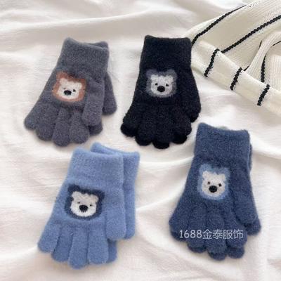 Kinderhandschuhe mit Cartoon-Bär für 2-6-Jährige, Winterwarm, Jungen-Fünffingerhandschuhe, 25 neue Vollfinger-Warmhandschuhe