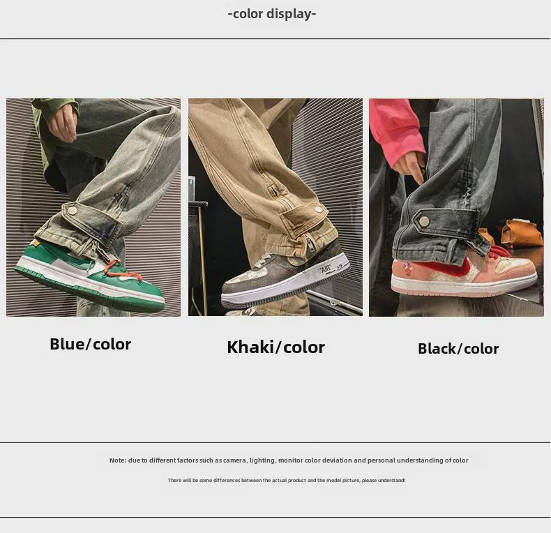 Calça Jeans Masculina de Verão Moda Retro Rasgada de Perna Larga