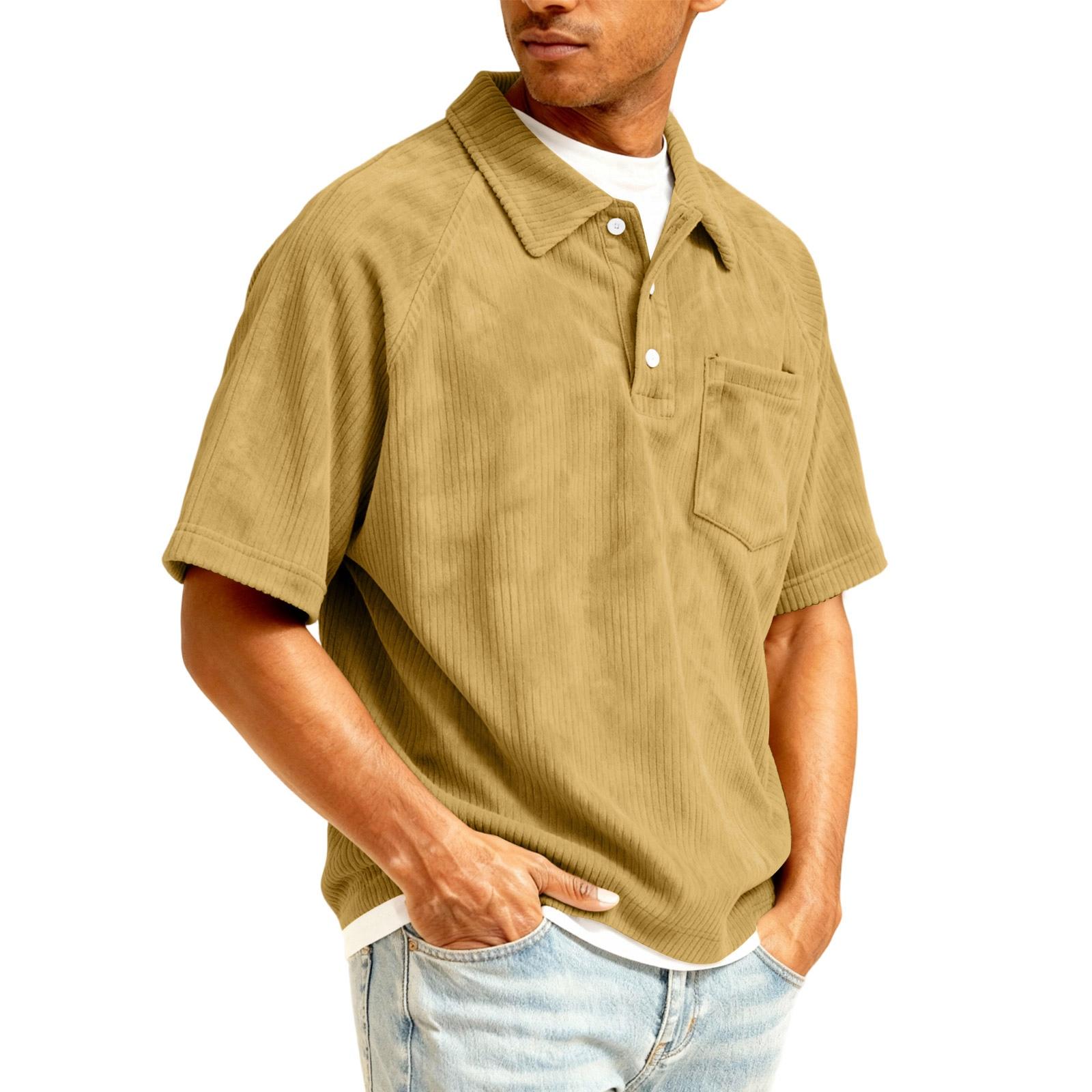 Men s  Collar Buttoned Casual Loose-fitting Pullover Short-sleeved Shirt XXL хаки