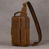 Crazy Horse Leather Men's Casual Crossbody Chest Bag - Cowhide Single Shoulder Outdoor Bag