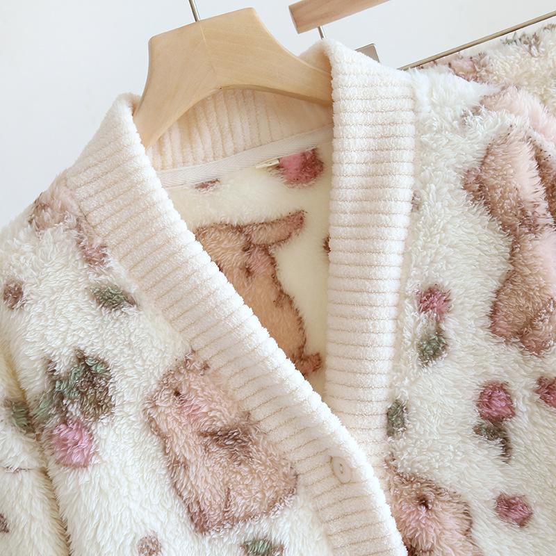 Women's Cozy Flannel Pajama Set – Tulip Rabbit Design for Autumn & Winter