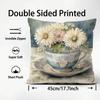 Painting Cup of Flowers Cushion Cover Premium Comfort Reversible Pillow Cover - Dual - Use Design for Home & Car