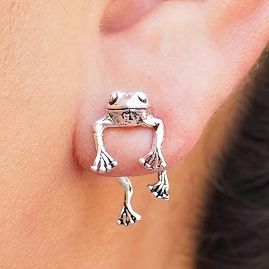 

Vintage Frog Earring Set - Exquisite Animal-Shaped Stud Earrings with Delicate Details, Fashionable Holiday Accessories серебряный