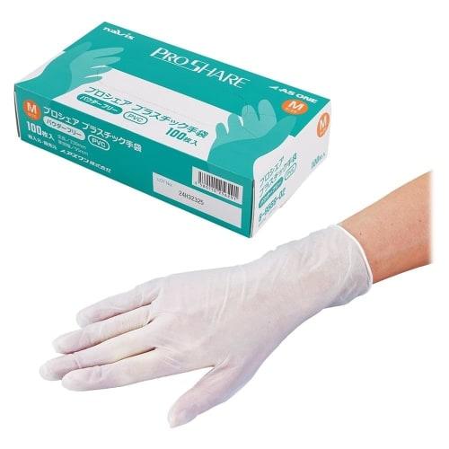 AS ONE Navis Proshare Disposable Powder-Free Plastic Gloves, Medium, 1 Box (100 Gloves) / 8-9569-02