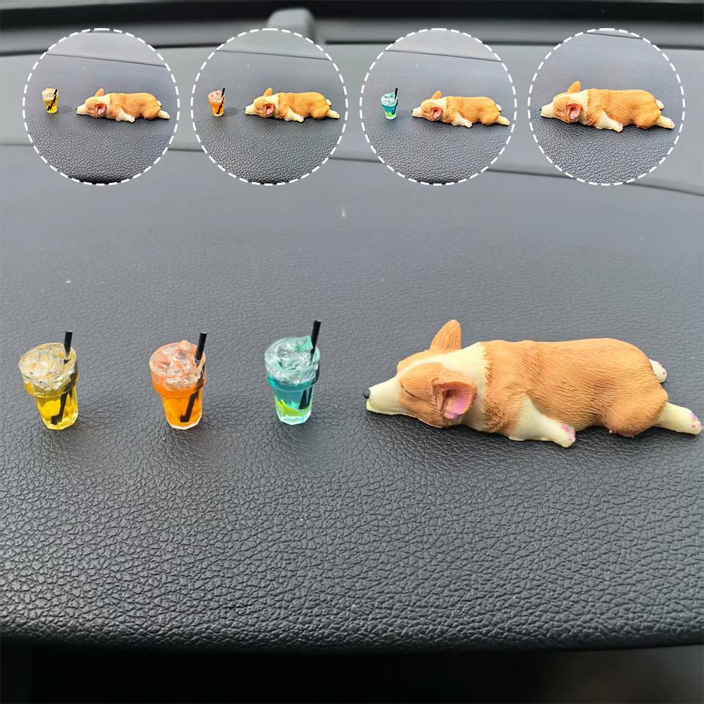 Autodekoration Hund Schlafen Corgi Mini Kleines Tier Center Zubehör Dekoration Konsole Cartoon Puppe Auto Innenraum Zubehör H2W7