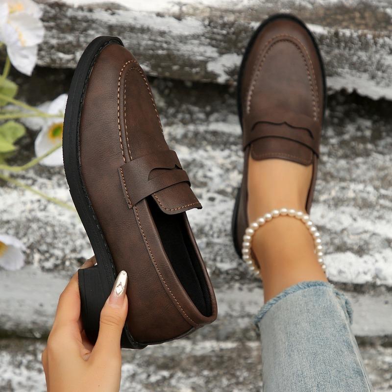 

Женские лоферы слипоны на плоской подошве, ретро мокасины слипоны на толстой подошве, повседневная обувь больших размеров на весну-осень 43 темно-коричневого