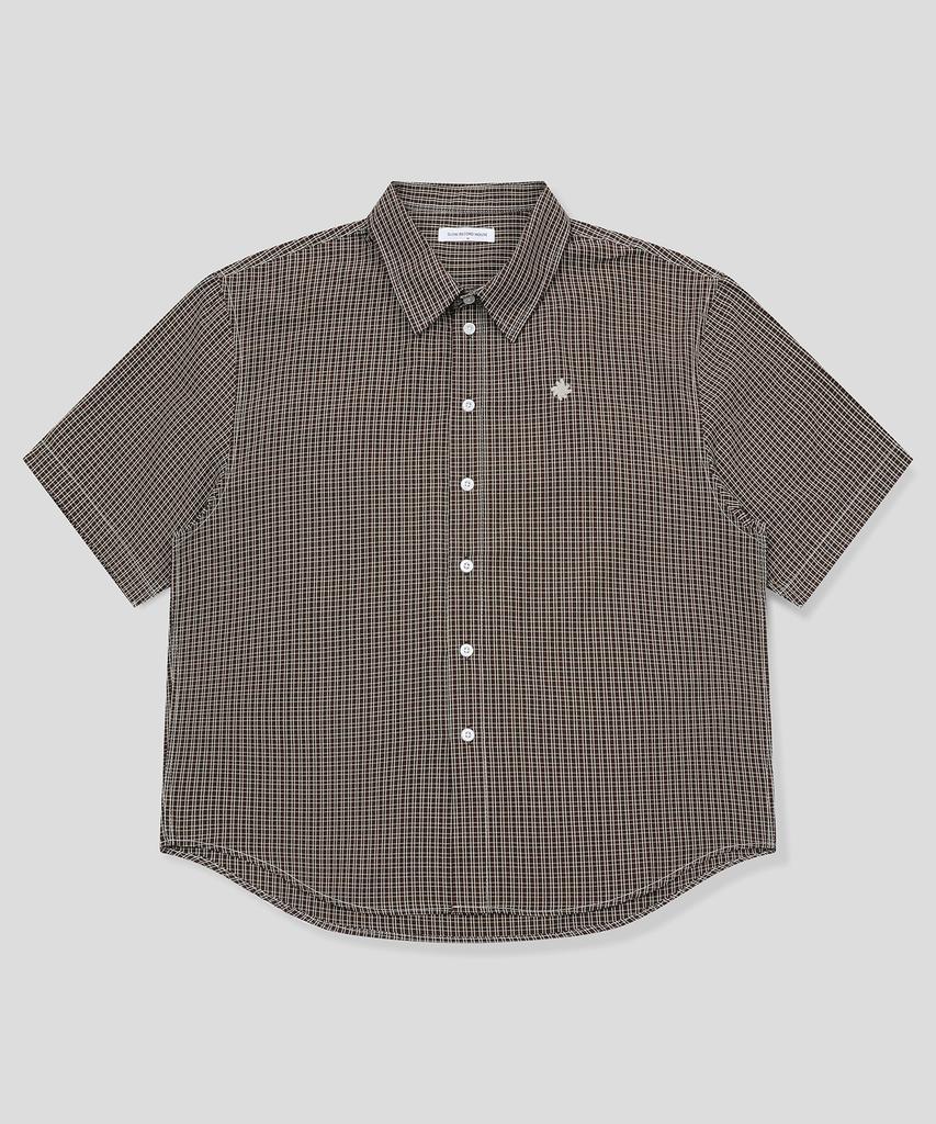SLOW RECORD HOUSE Logo Check Short Sleeve Shirt_Brown