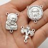Religious Rosary Centerpiece Connectors Silver Tone Catholic Medallions and Cross Charms Made In Italy