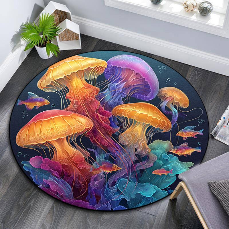 

Jellyfish Ocean Round Area Rug,Carpet Rug for Living Room Bedroom Sofa Playroom Decor,Non-slip Floor Mat 80cmx80cm