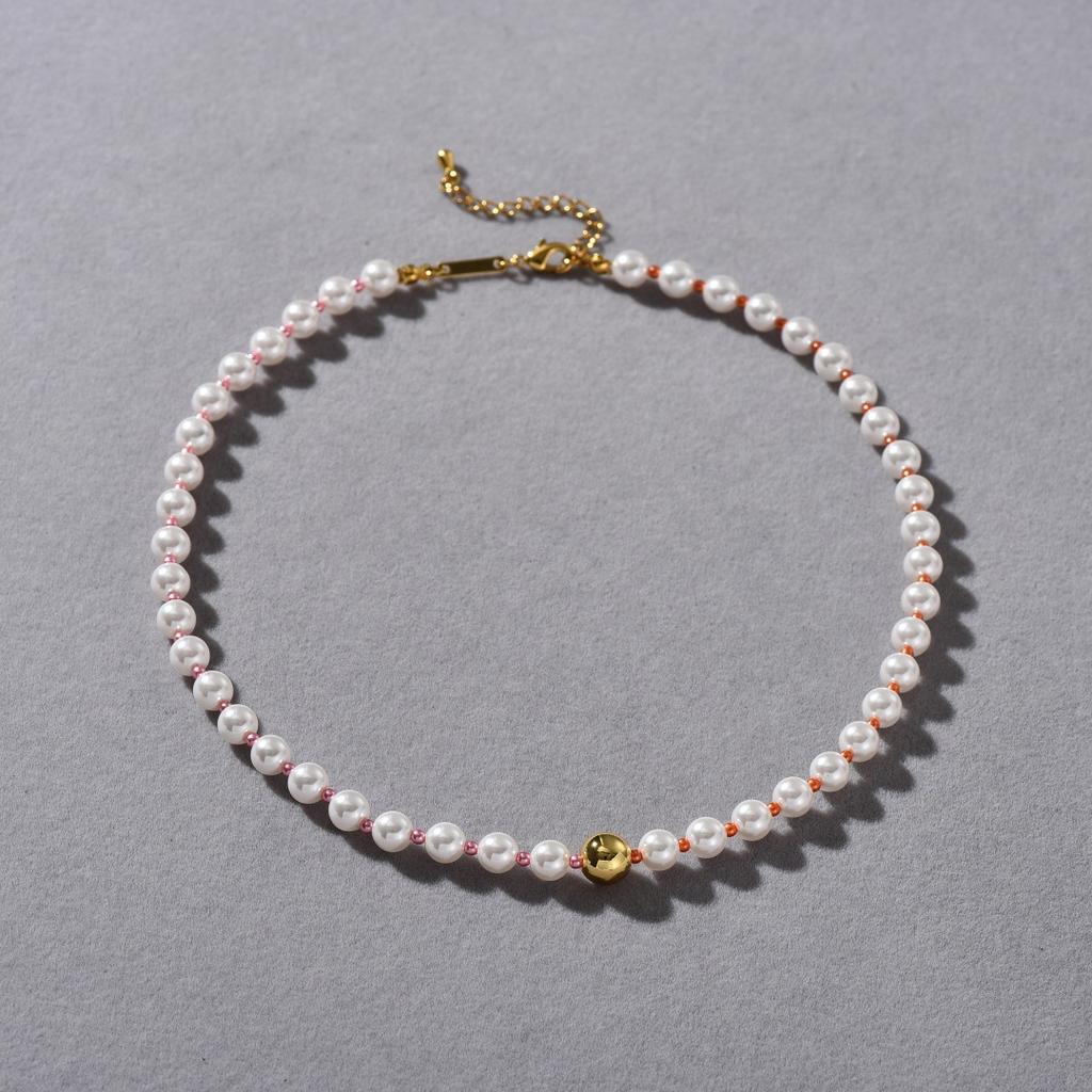 Premium Copper Plated 18K Real Gold Pendant Retro Light Luxury White Powder Size Pearl Collarbone Chain Temperament Necklace