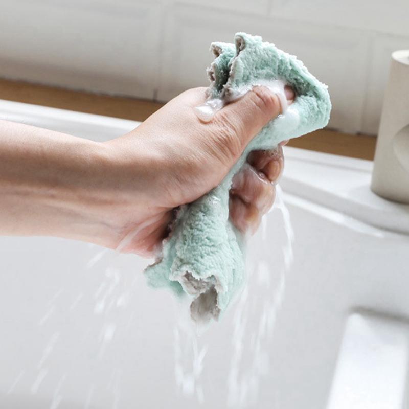 5/10 stk Dobbeltlags Absorberende Mikrofiber Kjøkkenoppvaskklut Non-stick Olje Husholdningsrengjøring Tørkehåndkle Kjøkkenverktøy