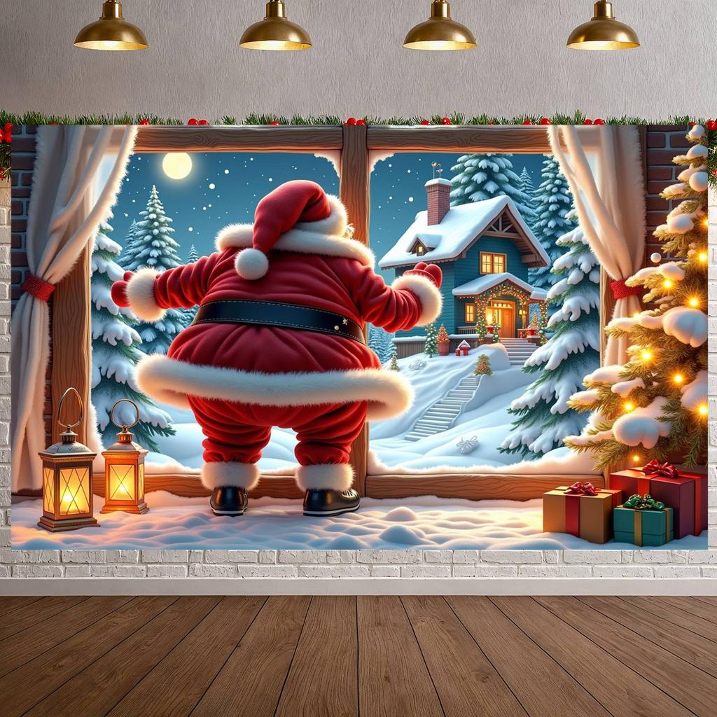 Holiday Backdrop Santa Claus Theme Xmas Display Holiday Event Background Red White Color Xmas Party Backdrop For Christmas Party