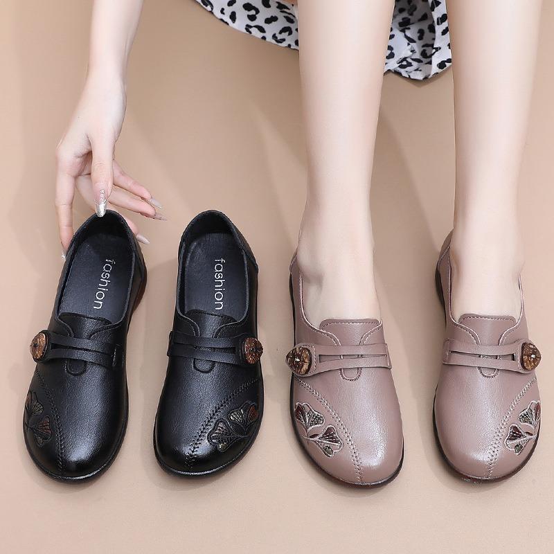 New Shoes Soft Sole Single Shoes Medium and Old Women's Shoes Comfortable Middle-aged Non-slip Spring and Autumn Leap Month Elderly Leather Shoes
