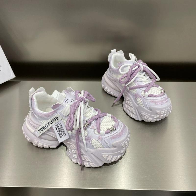 Korean version of retro slim dad shoes women's 2025 new breathable mesh polished thick-soled lightweight casual sports shoes