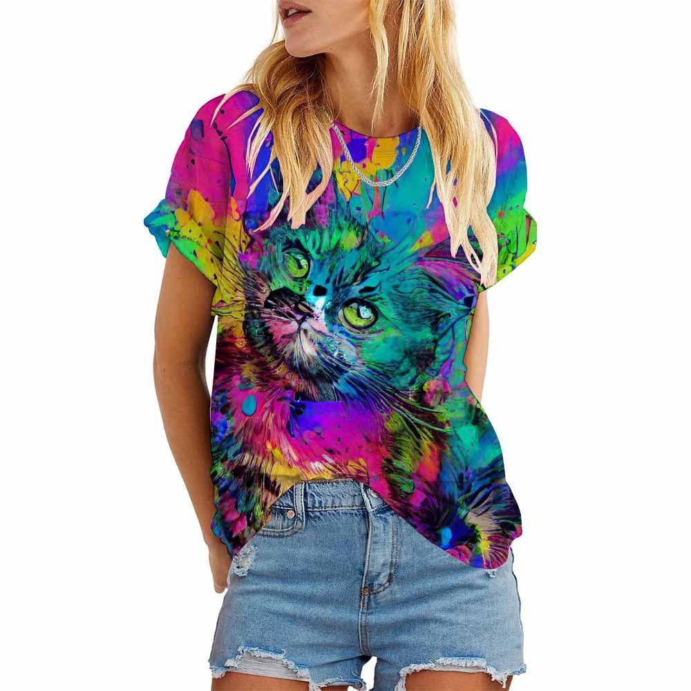 

Женская 3D летняя милая футболка с коротким рукавом с рисунком животных 6XL