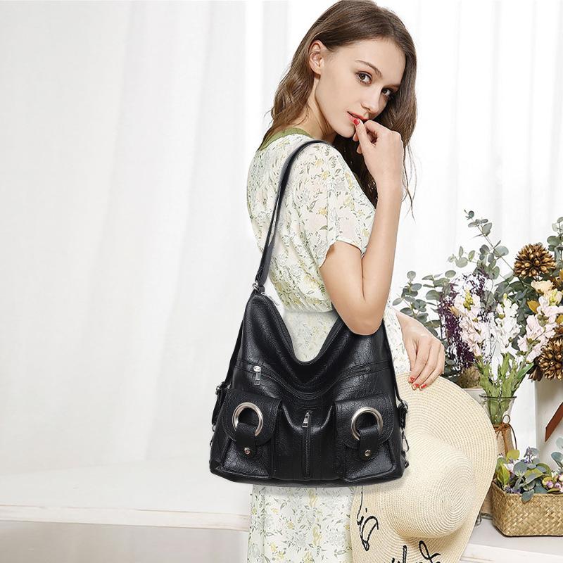 Korean Version Multifunctional Soft Leather Backpack Large Capacity Commuter Tote Bag Simple Personality Versatile Single Shoulder Crossbody Backpack