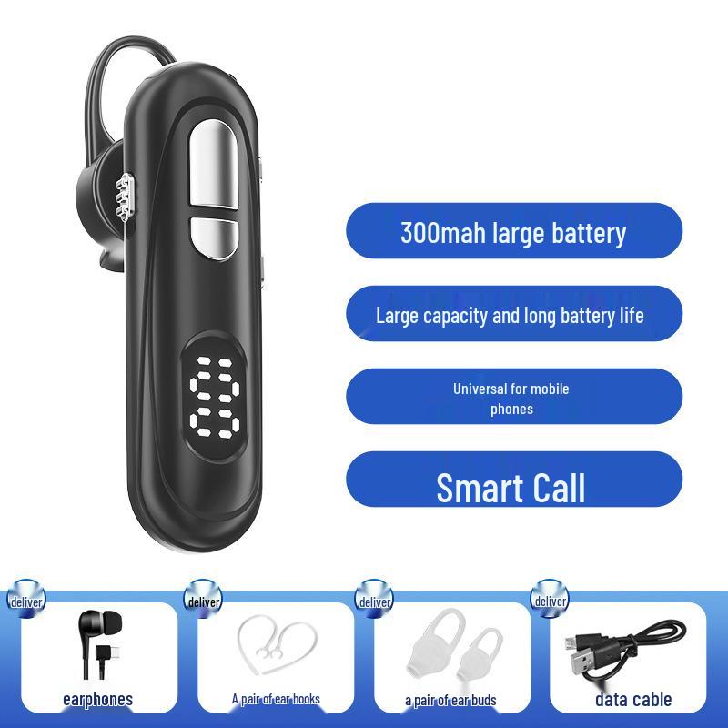 New Wireless Single Ear Bluetooth Headset with Digital Display and Ear Hook, Long Standby, Universal Compatibility.
