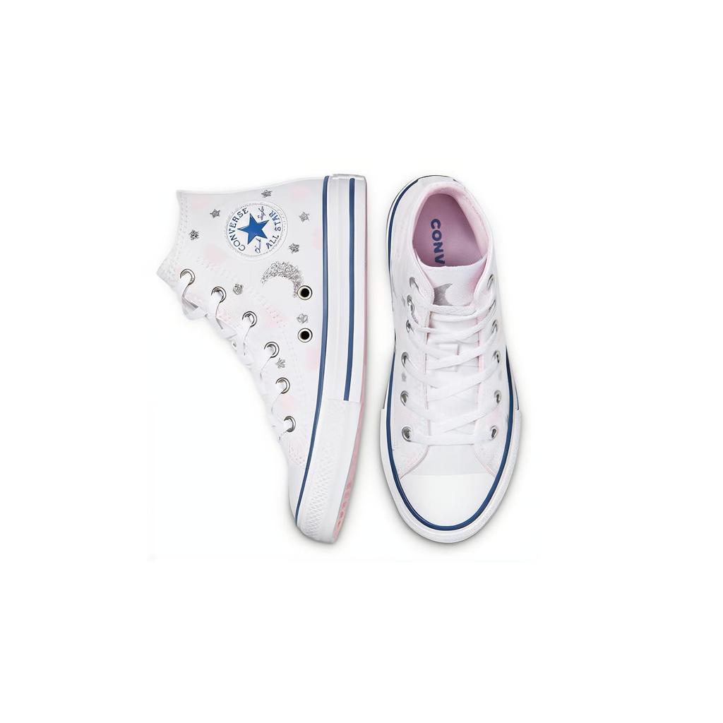 Converse Chuck Taylor All Star Canvas Abrasion Resistant High Top Kids' Skateboarding Shoes Pink White Silver Unisex 671094c