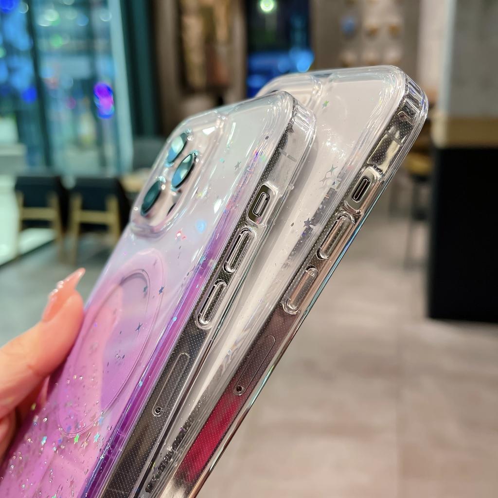 Epoxy Magnetic Charging Apple 15promax Gradual Change Glitter Mobile Phone Case for iPhone14 Acrylic Sheath