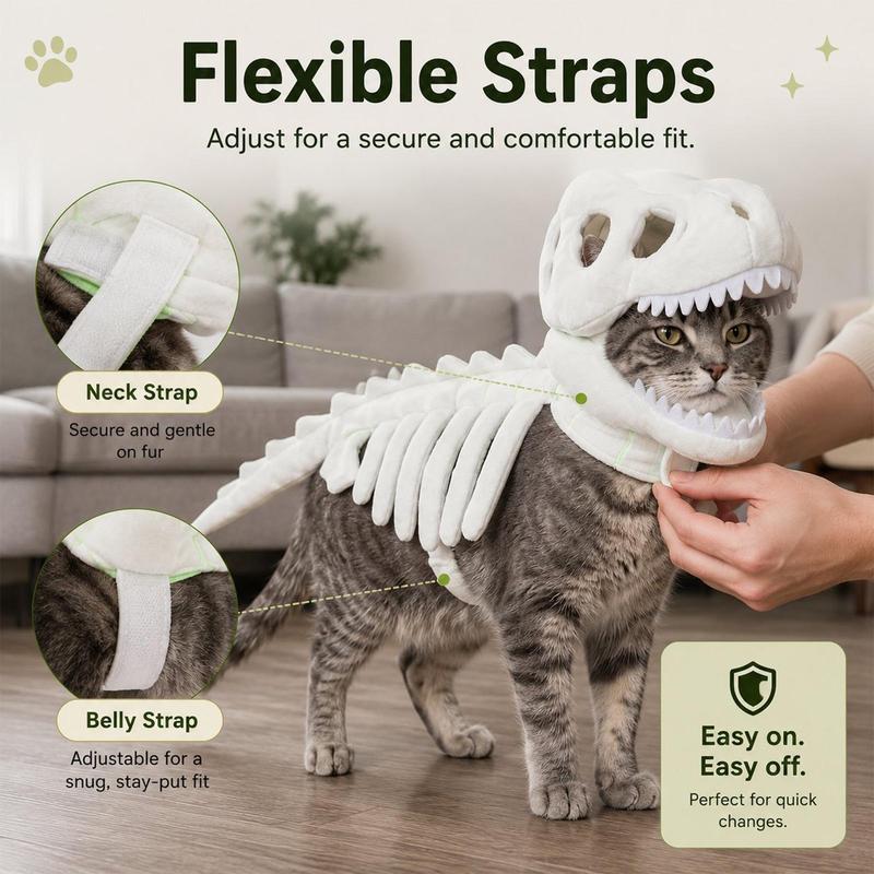 Pet Dinosaur Costume Plush 3D Skeleton Outfit Dress Up Prop Halloween Pet Costume For Puppy Kitten Daily Birthday Party Festival