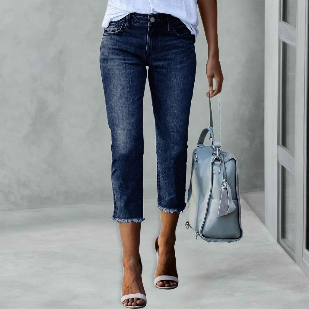 Dameskinny ripped trendy jeans distressed stretchy denimbukser
