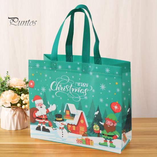 Bolsa de regalo de Navidad, diseño de muñeco de nieve de Papá Noel, gran capacidad, doble asa, tela no tejida, bolsa de embalaje de regalo para dulces