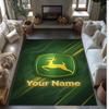 John Deere Crystal Velvet Rug, Custom Name Text Personalized Non‑Slip Floor Mat for Home Decor Gift