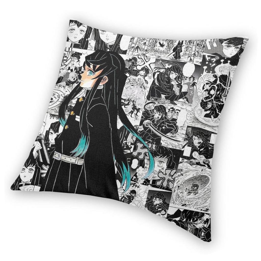 Demon Slayer Muichiro Tokito Quadratischer Kissenbezug Polyester Leinen Samt Bedruckt Reißverschluss Deko Wurfkissenbezug Bett Kissenbezug