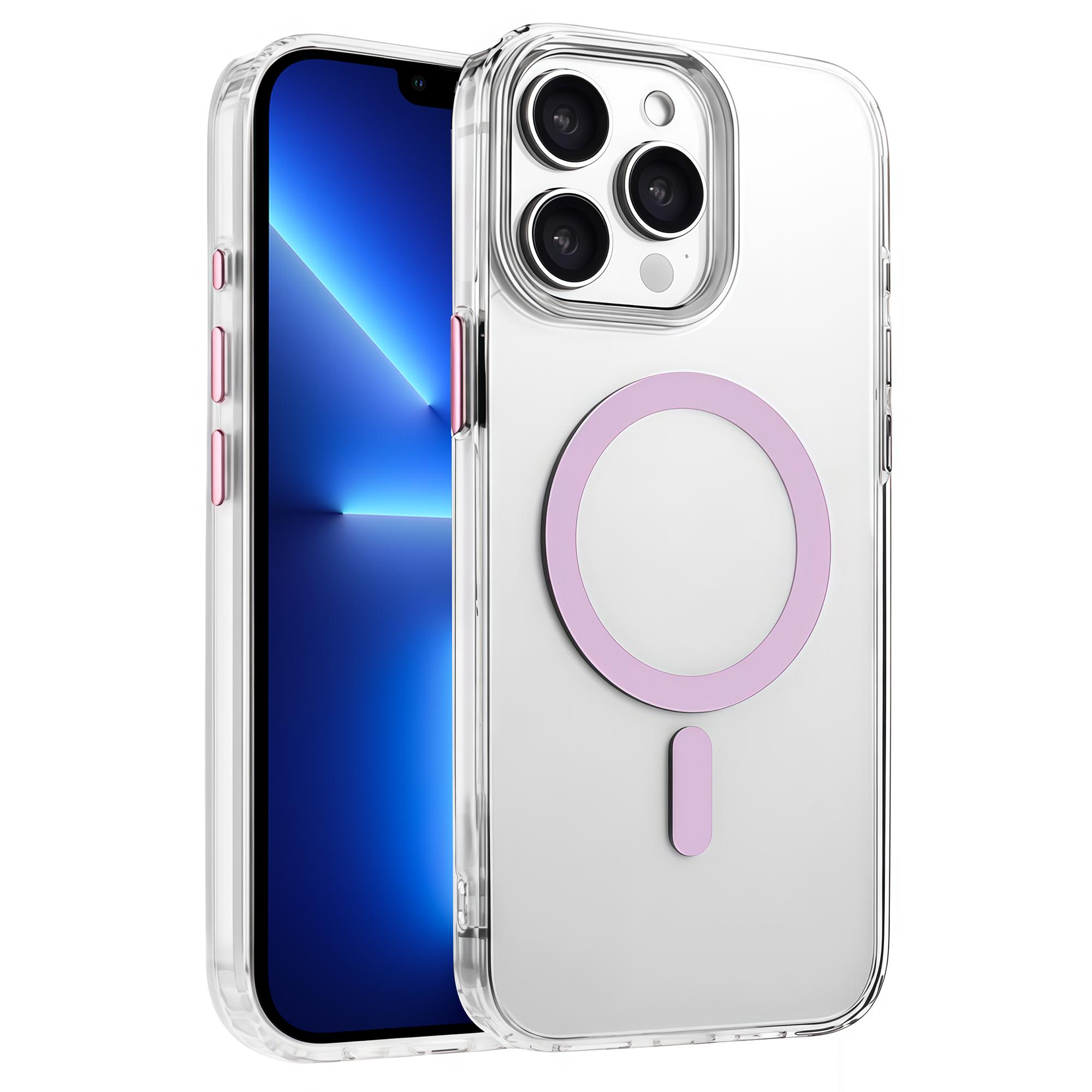 

For iPhone 13 Pro Case Compatible with MagSafe Clear PC+TPU Sealed Magnetic Phone Cover Pink