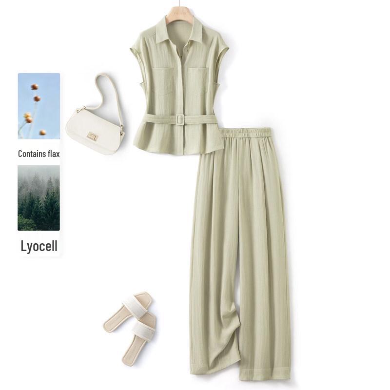 IHIMI Linen Lyocell Striped Two-piece Set L