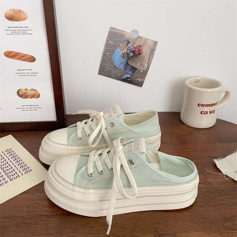 Cream platform canvas shoes women's thin autumn new ins niche big head muffin student