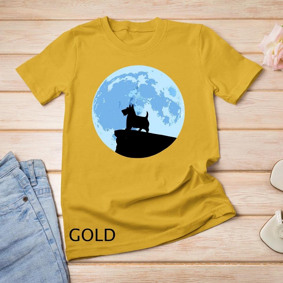 Scottish Terrier Scottie Dog Moon Silhouette Unisex T-shirt 3 4XL