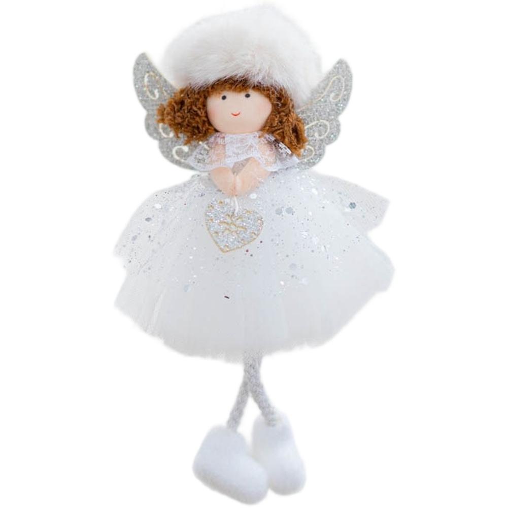 Holiday Christmas Angel Girl Doll Ornament Hanging Pendant with Gauze Wings Plush Material Suitable for Kids Decorations