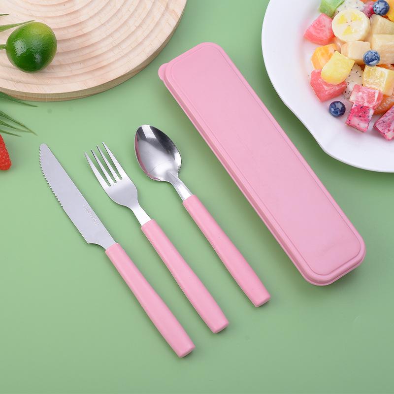 

Изысканный портативный набор столовых приборов из нержавеющей стали - ложка, вилка, нож, подарочный набор для обедов на открытом воздухе розовый