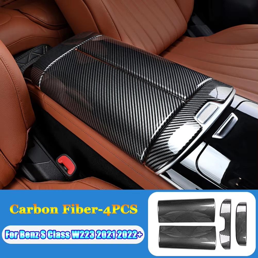 

For Mercedes Benz S Class W223 S400L S450L S500L S480 S580 S680 + Car Accessories Center Console Armrest Box Trim Cover Style A carbon fibre
