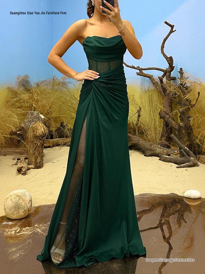 2026 European Color Satin Bustier Dress - Spring/Autumn Casual Fashion Patchwork